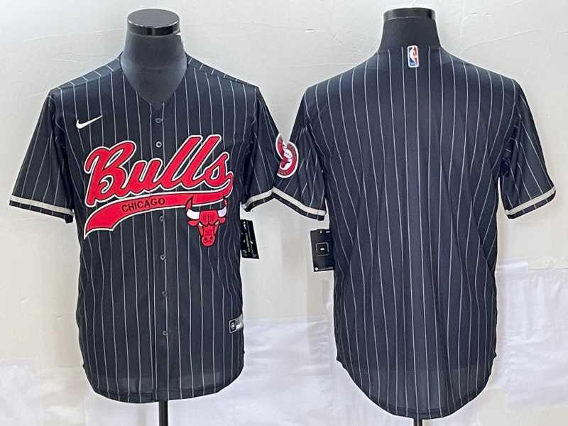 Mens Chicago Bulls Blank Black Pinstripe Cool Base Stitched Baseball Jersey->chicago bulls->NBA Jersey